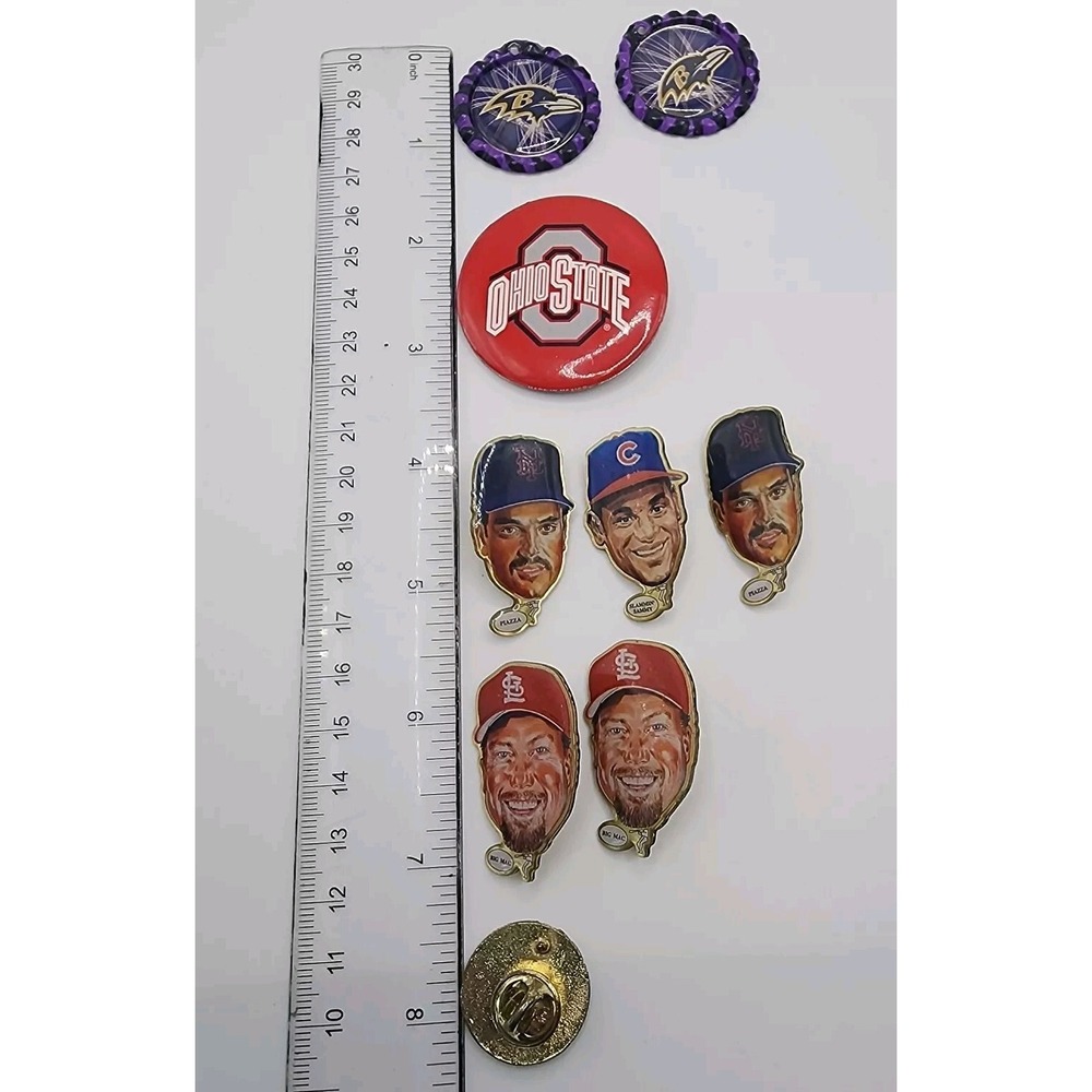 Vintage Sports Theme Pinback Button Lapel Pin Lot Enamel Metal Olympics Baseball - Picture 6 of 16